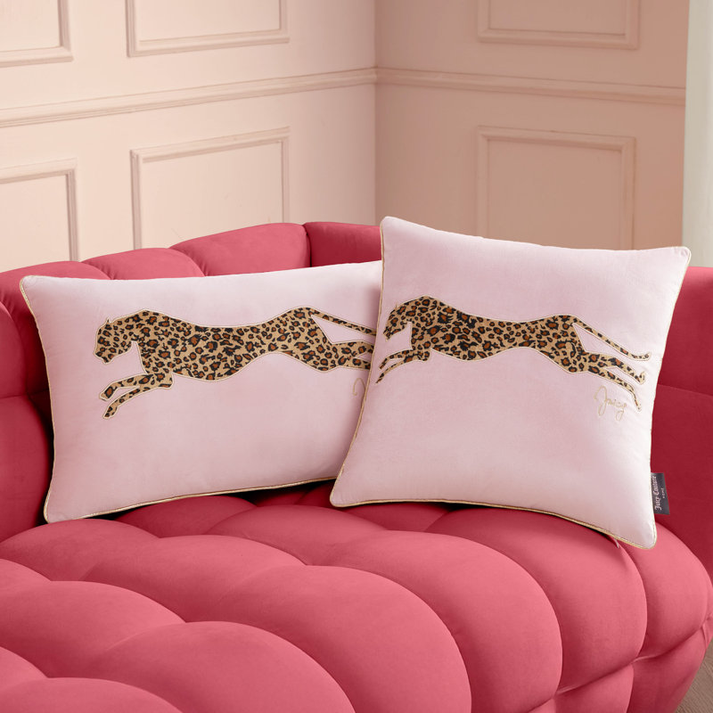 Juicy Couture Velvet Cheetah Plush Decorative Throw Pillows, Blush, Square 18"