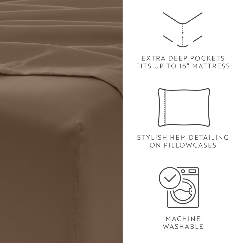 Sheet Set Solid Microfiber Ultra Soft Bedding, California King Sheet Set with 2 Pillowcases, Taupe