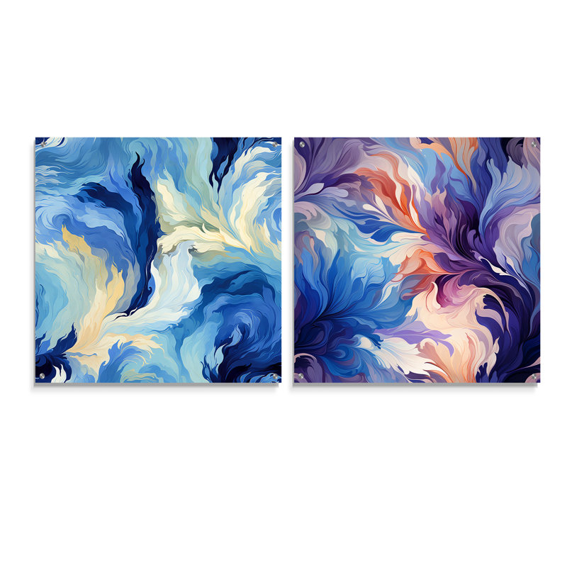 Cordeja - Ensemble de 2 peintures murales abstraites en acrylique, H 16 po x l 33 po