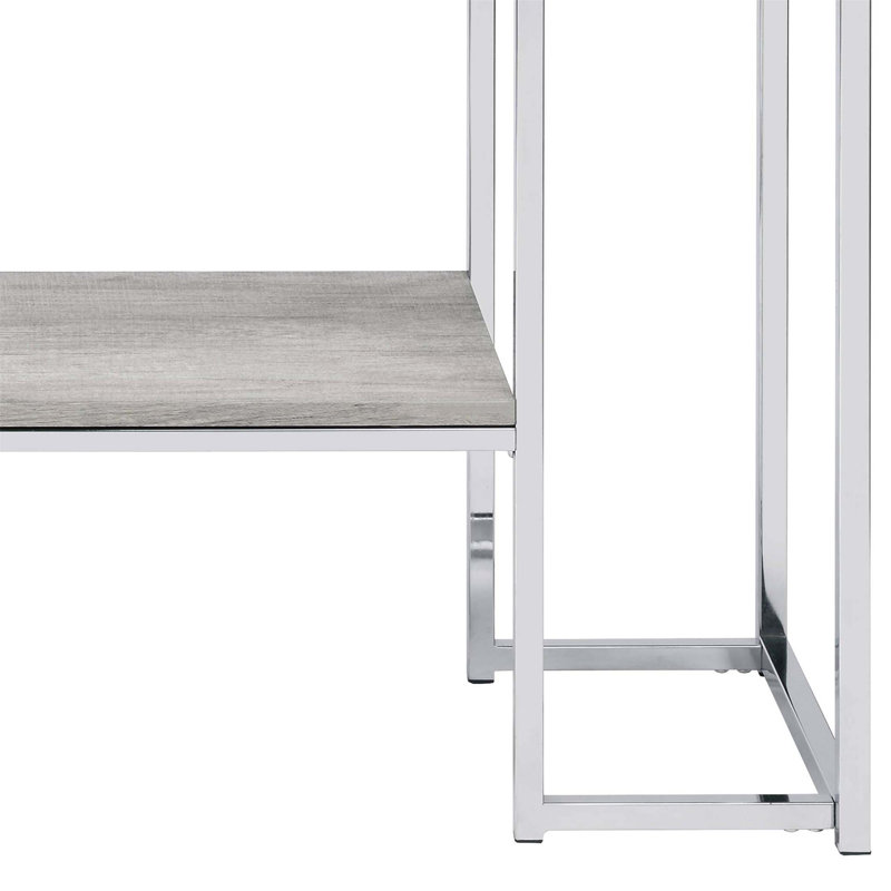 Console moderne avec cadre chromé et plateau en chêne naturel pour un mobilier de salon élégant