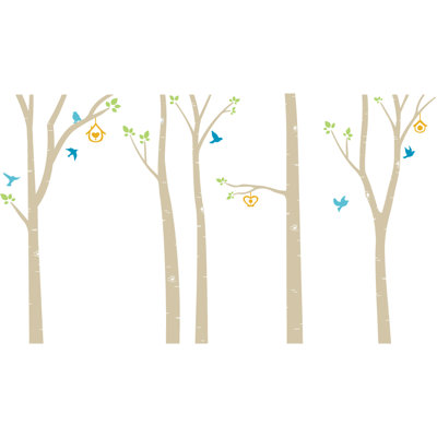 Décalcomanie murale arbres et oiseaux bouleau