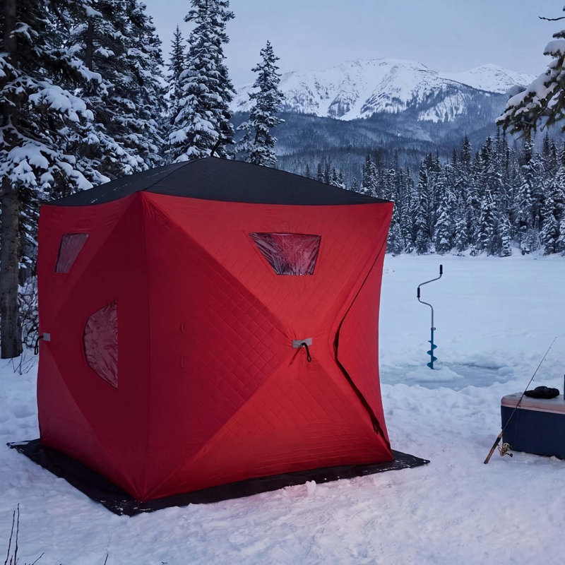 Pop-Up Insulated Ice Fishing Tent, 1-2 Person Portable Shelter with Ice Stakes