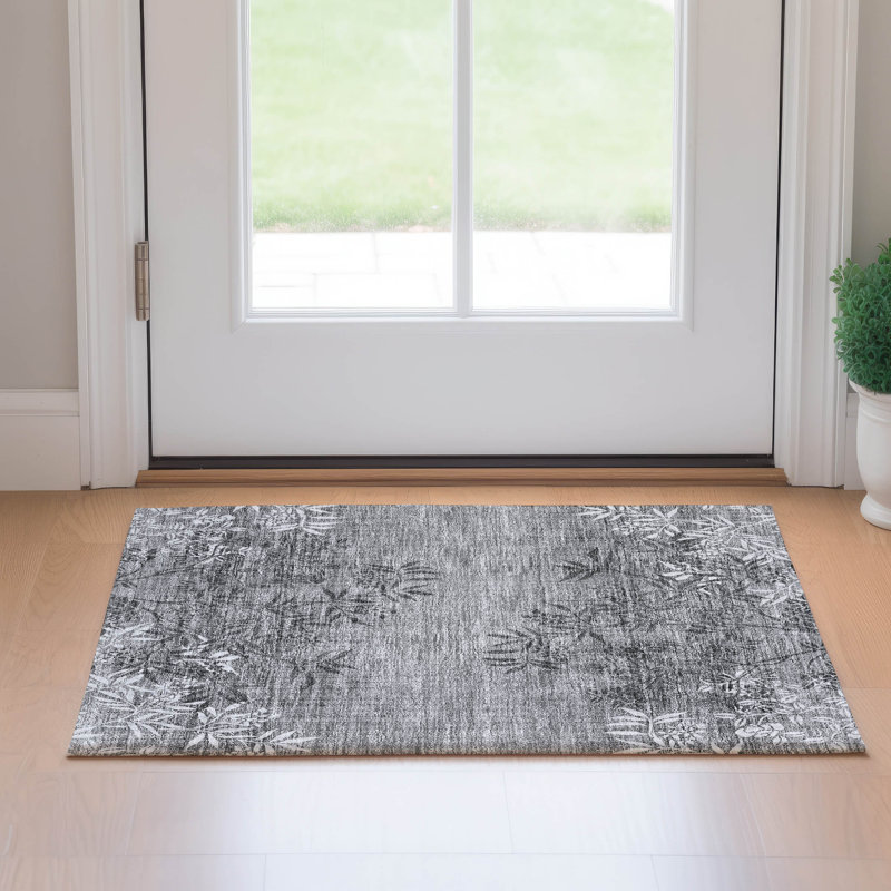 Premium Machine Washable Prisco Pewter Rug, Rectangle 1'8" x 2'6"