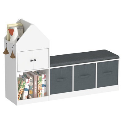 Kids Reading Nook With Soft Cushion - 6-Cubby Bookshelf & Toy Organizer