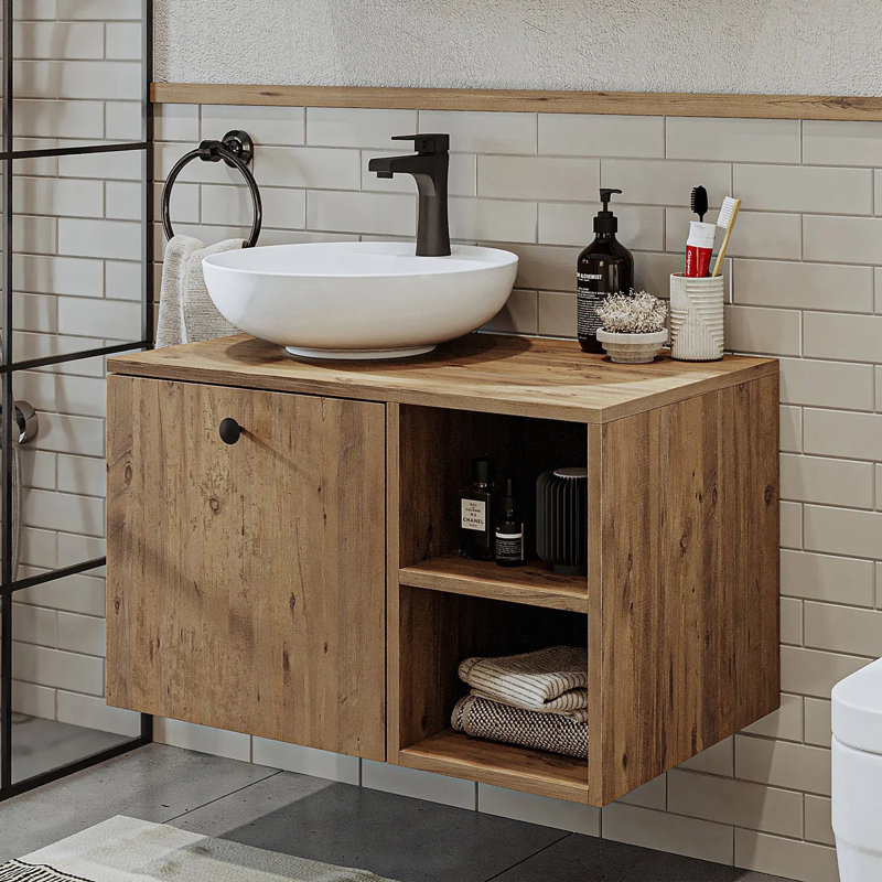 Rosaliyah Bathroom Vanity Unit with Ceramic Washbasin 75cm, Oak