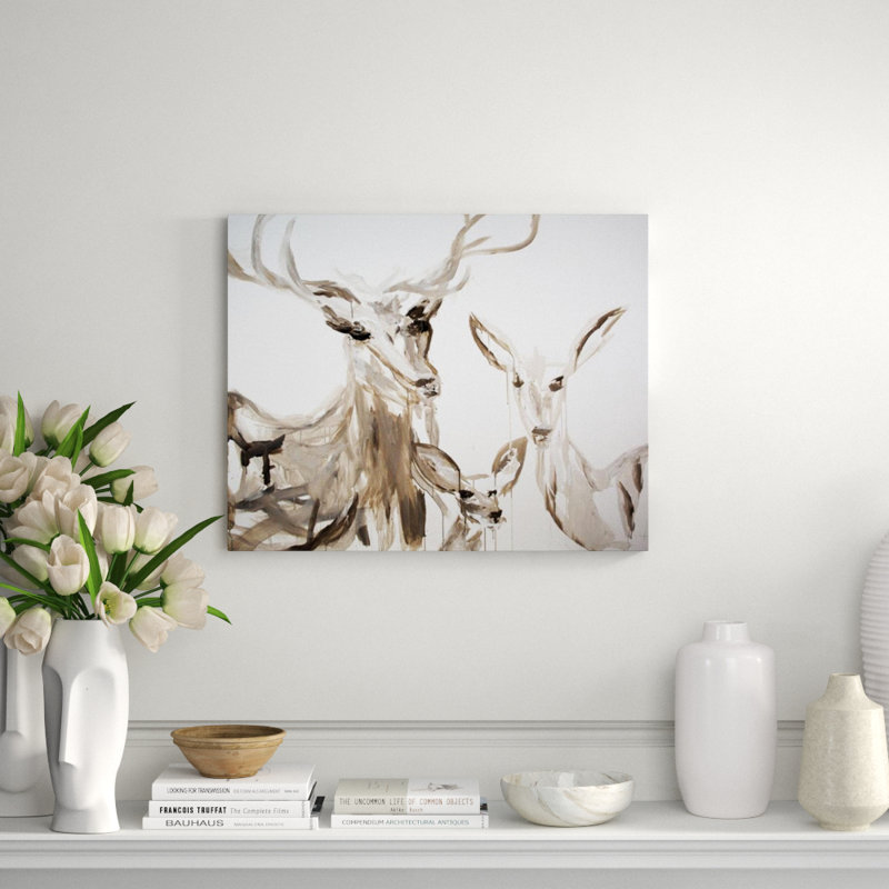 Deer Family Painting by Mia Malcolm Studio, Glass Coat, 30" H x 37" W x 1.5" D