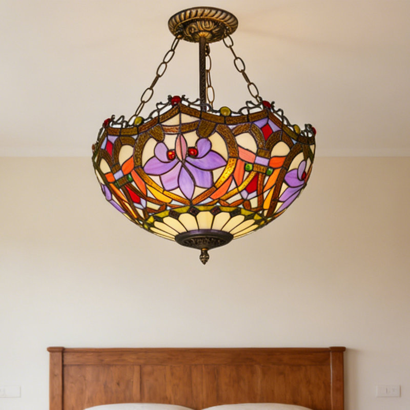 Luminaire suspendu 3 lumières style baroque en verre de style Tiffany