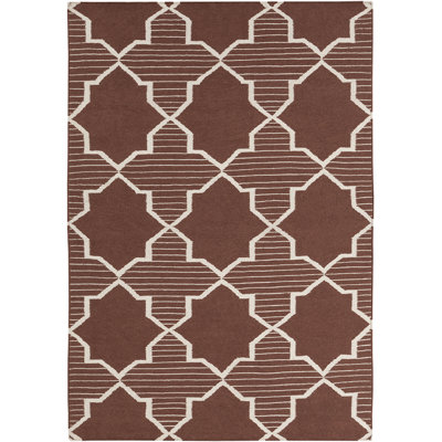 Tapis tissé à la main brun et blanc en laine tissé à plat Colier