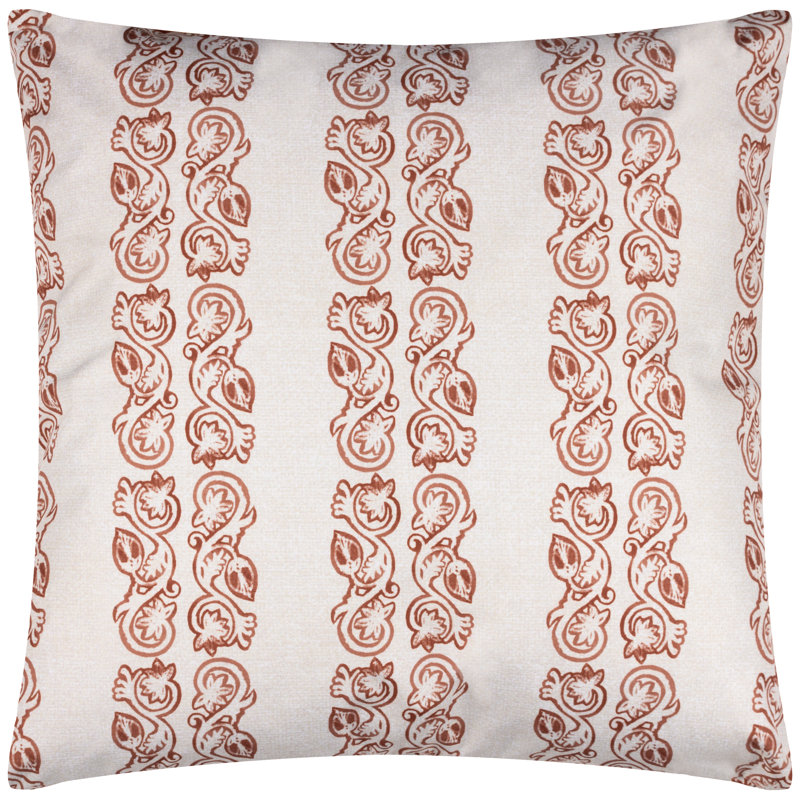Kalindi Stripe Indoor / Outdoor Floral Square Throw Cushion, Terracota Brown