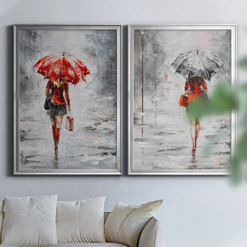 " City Shopping III " 2 - Pieces, No Mat, 30" H x 22" W x 1" D, Silver Framed Canvas