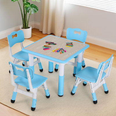Adjustable Height Kids Table & 4 Chairs Combo, Anti-Slip Stable Legs Toddler 5PCS Play Activity Table Set, Practical Children Learning Playing Furniture for Household Classroom Nursery Daycare