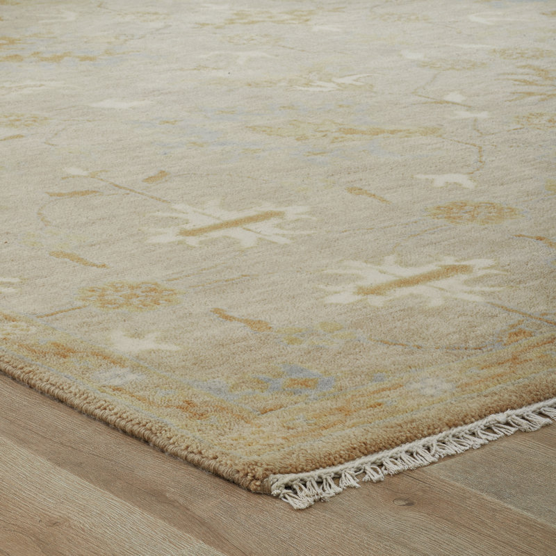 Ember Beige Hand-Knotted Wool Oriental Area Rug, Rectangle 8' x 10'