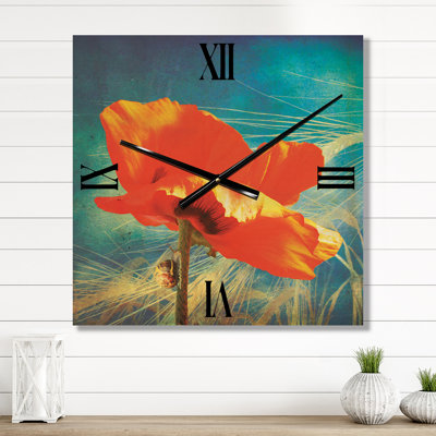 Horloge murale rétro coquelicot grunge