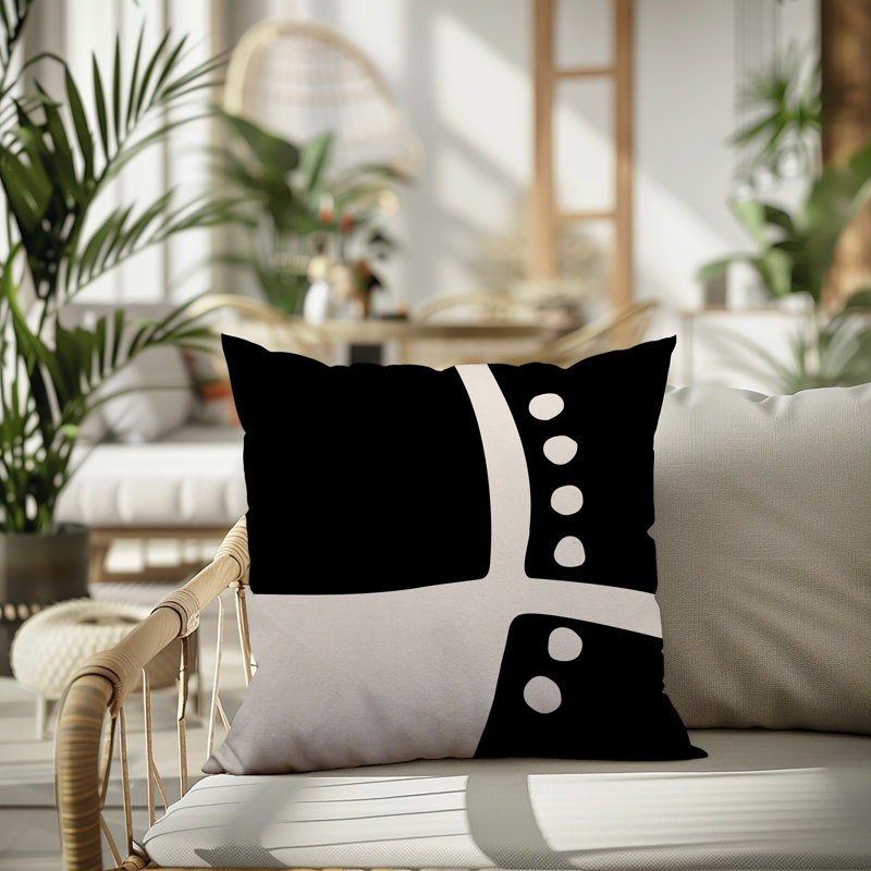 Oreiller carré réversible intérieur / extérieur Tobe Minimalist, H 19 po x l 19 po, Noir/Blanc cassé