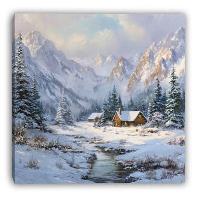 «Valley Cabins Winter Morning», art mural sur toile tendue