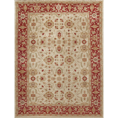 Wool Oriental Area Rug in Cream/Red