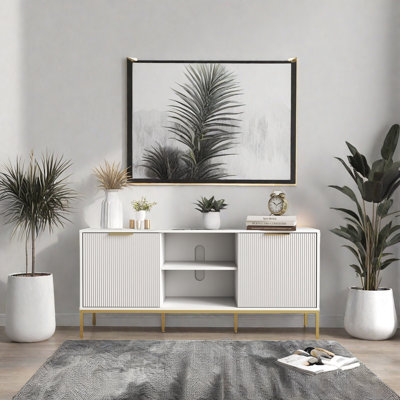 Modern Tv Stand With Wave-design Doors,white