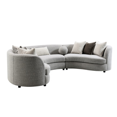 Canapé modulaire gris bouclé - Design moderne incurvé avec 9 coussins pour un espace de vie chic