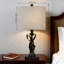 Lampe de table en bois avec abat-jour en lin et ampoule à DEL intégrée pour le salon, la chambre à coucher et l'éclairage de bureau