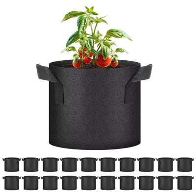 iPower 20-Pack Grow Bags, Tomoato Plant Pots with Handles, Aeration Nonwoven Fabric, Heavy Duty Gardening Planter for Vegetable, Fruits and Flowers, Black