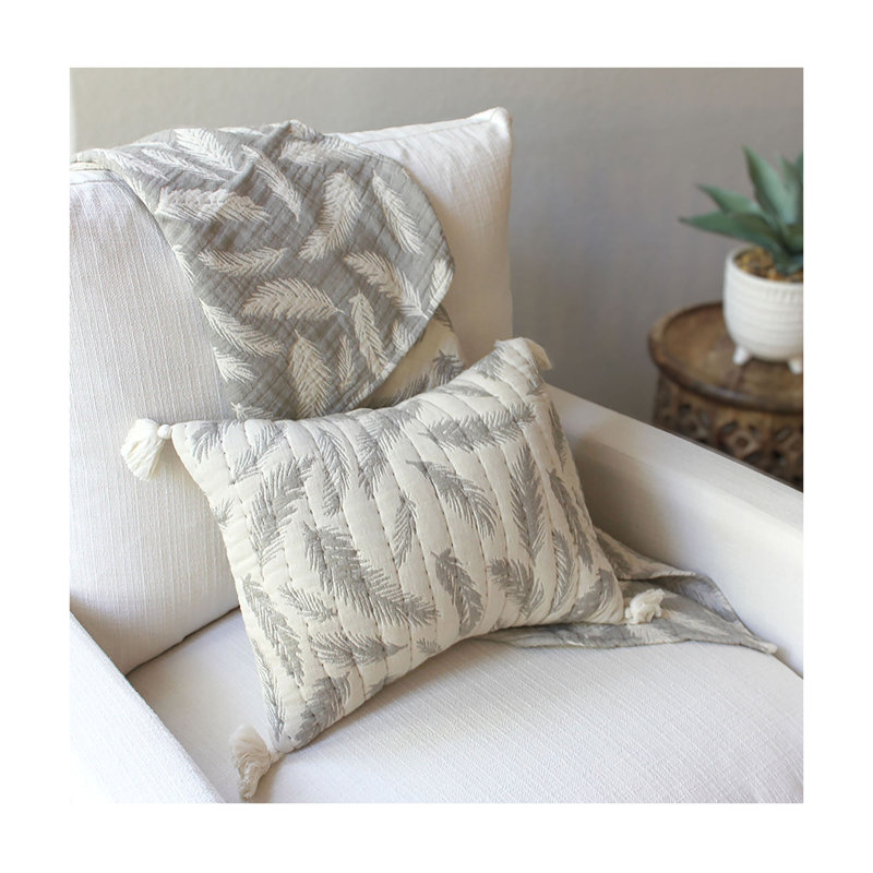 Hand-Quilted Gray Feather Cotton Nursery Pillow