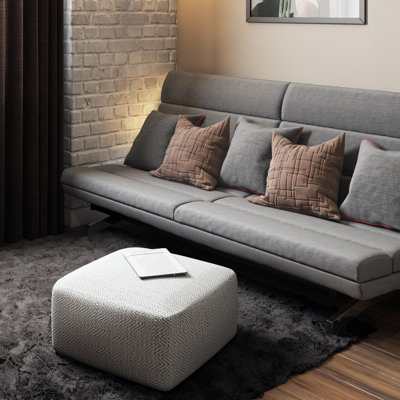 Nate 20"W Cotton Square Pattern Pouf