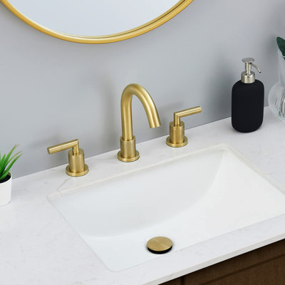 Brushed Gold Bathroom Sink Faucet 2 Handle 8 Inch, Widespread 3 Hole Stainless Steel With Pop Up Drain And Water Supply Hoses, 360 Rotatable 2 8", Spin Design