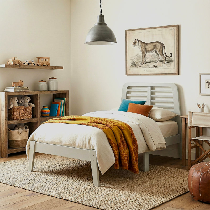 Lit plateforme simple Allyannah Bustillo, Gris clair