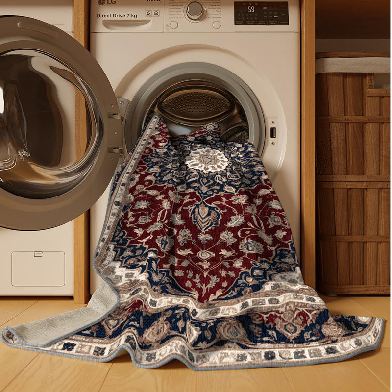 Tapis persan gris lavable à la machine, Carré 6 pi