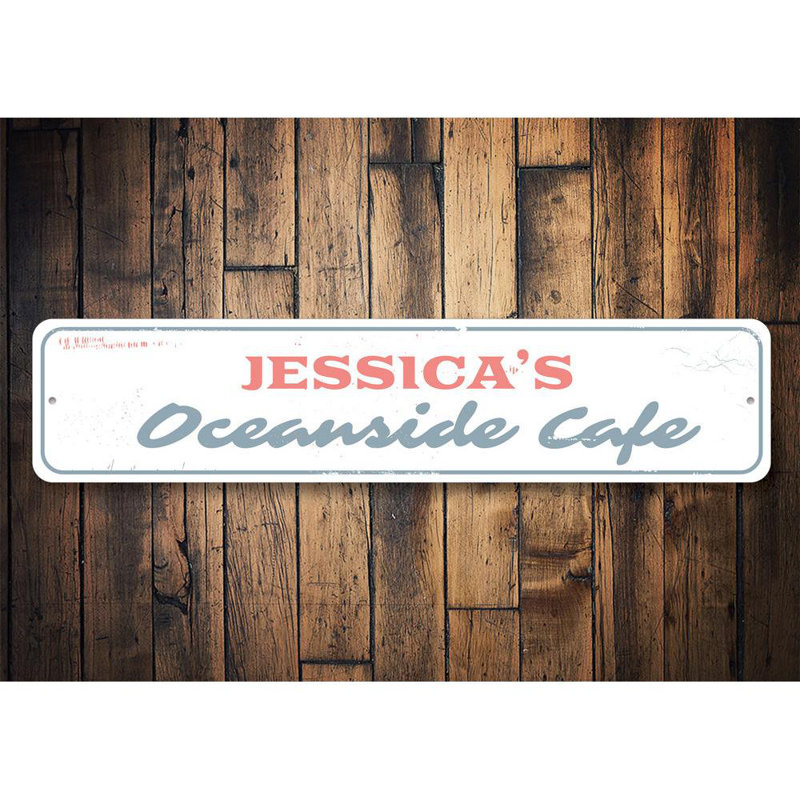 Plaque en aluminium Oceanside Cafe, H 6 po x l 24 po x P 0,06 po
