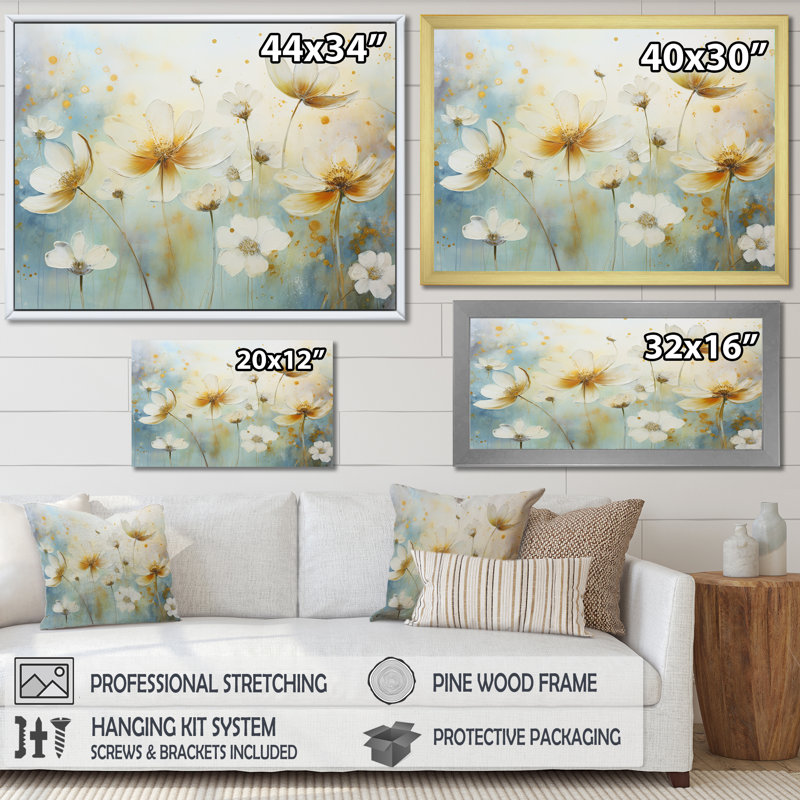 «Blossoming Daisy Delicate Blossoming Wildflower» sur toile, Cadre flottant brun, H 34 po x l 44 po