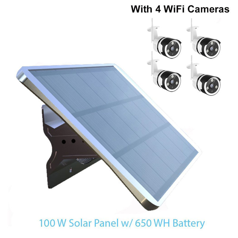 Caméra Wi-Fi IP Bullet (lot de 4 de 1 080p) avec générateur solaire hors réseau 650WH (panneau 100W)