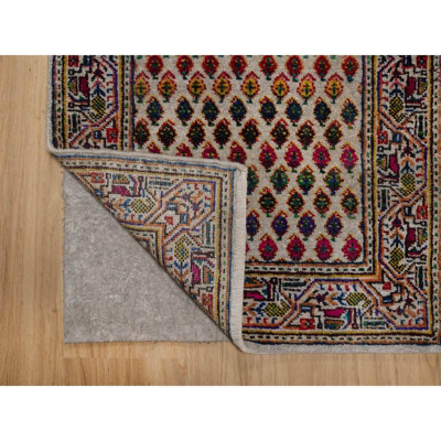 2 pi x 3 pi coloré, d'inspiration Sarouk Mir avec motif répétitif Boteh, laine et soie Sari, noué à la main, échantillon, tapis, tapis oriental