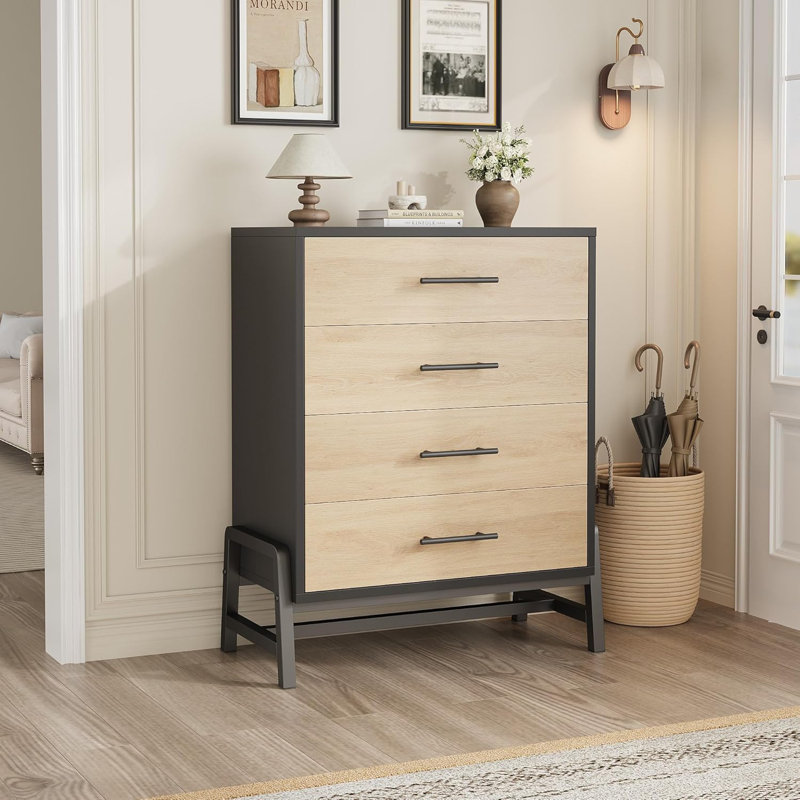 4-Drawer Tall Dresser with Storage, 38.6" Freestanding Wooden Chest for Bedroom, Living Room, Entryway, Black