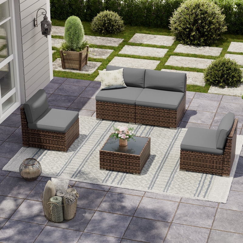Ensemble de conversation pour 4 personnes avec coussins, Gris