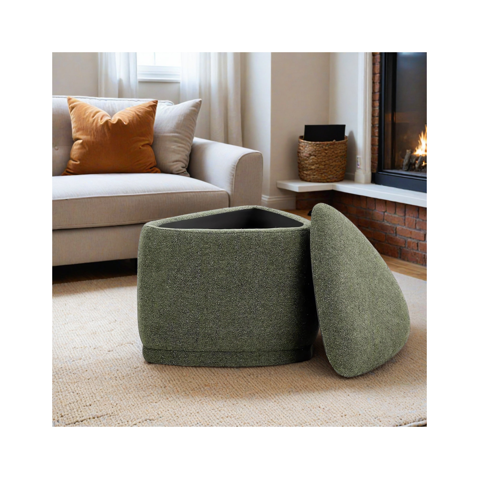 Adna 26.5'' Triangular Upholstered Storage Ottoman, Mellow Forest Chenille
