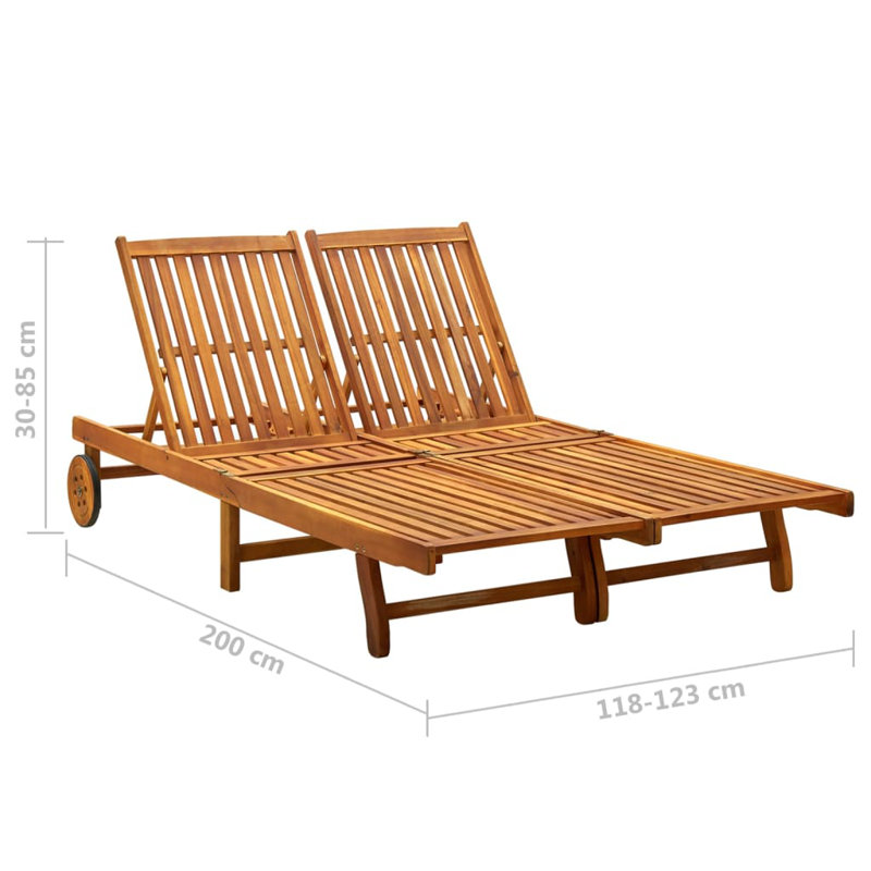 Faylee 80" Long Acacia Single chaise with Cushions, Green, Brown