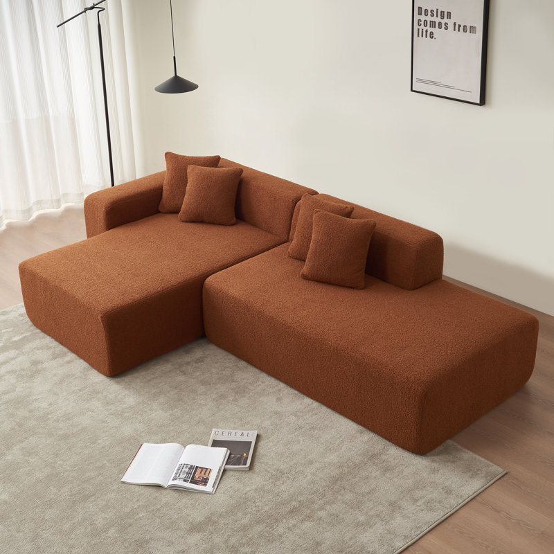 Canapé modulaire en L de 105 po avec méridienne Boneless, sans assemblage requis, Mélange de polyester beige / nounours
