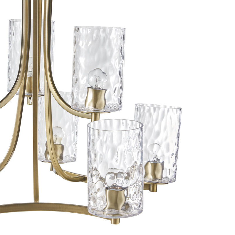 Lustre rond à niveaux 9 lumières avec abat-jour en verre texturé