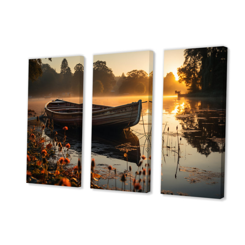 «Canoe on the Lake», impression sur toile tendue 3 pièces, H 28 po x l 36 po x P 1 po