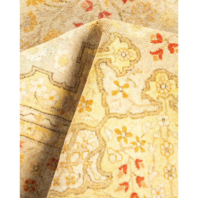 Tapis ivoire / orange / rouge noué à la main de conception unique 4 pi 2 po x 6 pi 4 po Uzial Mogul