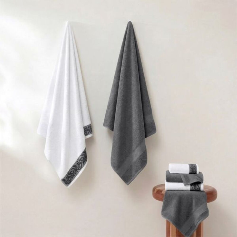 Modern Threads 600 GSM 6-Piece Towel Set with Filgree Jacquard Border, Dusty Rose