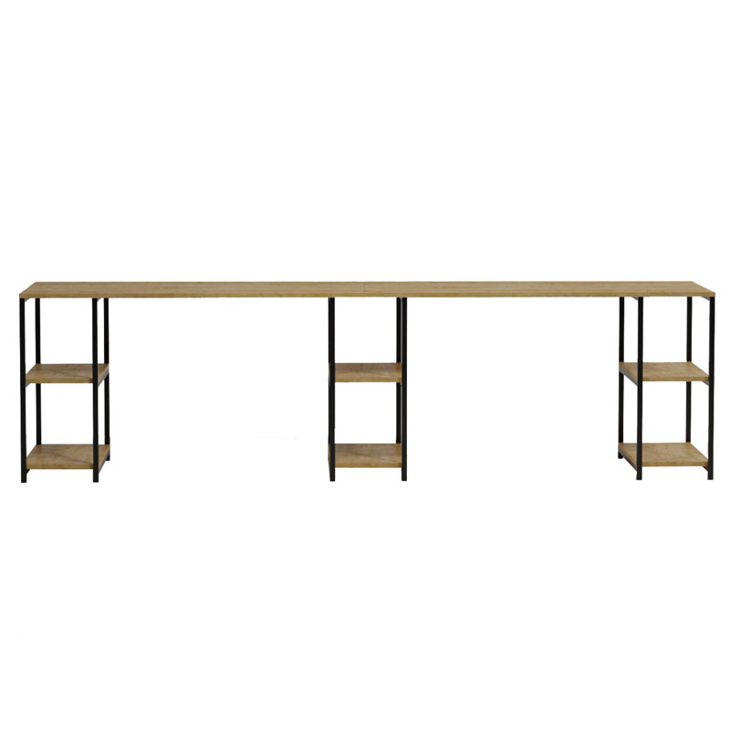 Bureau d'étude moderne avec plusieurs tablettes, couleur chêne, 106,3 x 29,1 x 23,6 pouces | 100% panneau de particules enduit de mélamine, 0,7 po d'épaisseur | Pieds électrostatiques en métal thermolaqué | Design mural, élégant et fonctionnel