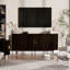 Buffet 70 po avec portes tambour rondes, grand tiroir de rangement, tablettes réglables et pieds en bois massif pour la salle à manger, le salon et le vestibule-1299452115