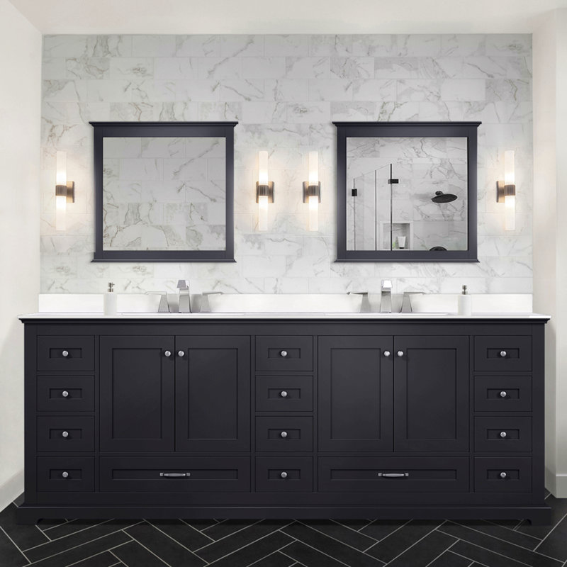 Meuble-lavabo double 84 po X P 22 po D, plateau en marbre de culture et ensemble de robinet pour la maison, Brun