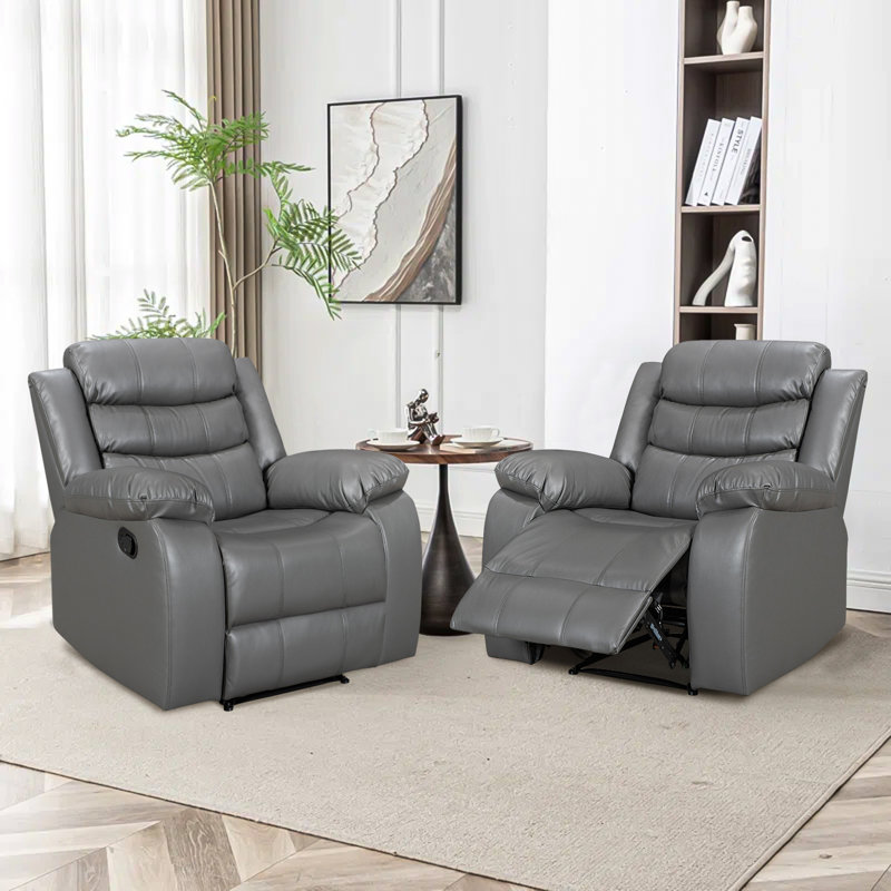 Ensemble de 2 fauteuils inclinables manuels en similicuir, fauteuil inclinable rembourré simple, fauteuils inclinables pour salon, cinéma maison