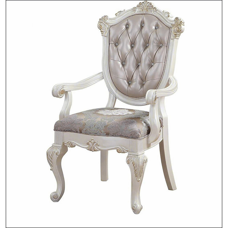 Chaise avec accoudoirs touffetée or rose et blanc perle (ensemble de 2)