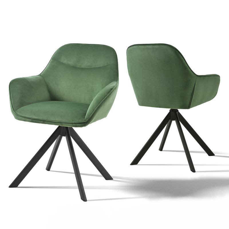 48.5cm H Swivel Upholstered Dining Chair with Ergonomic Back, Green Velvet