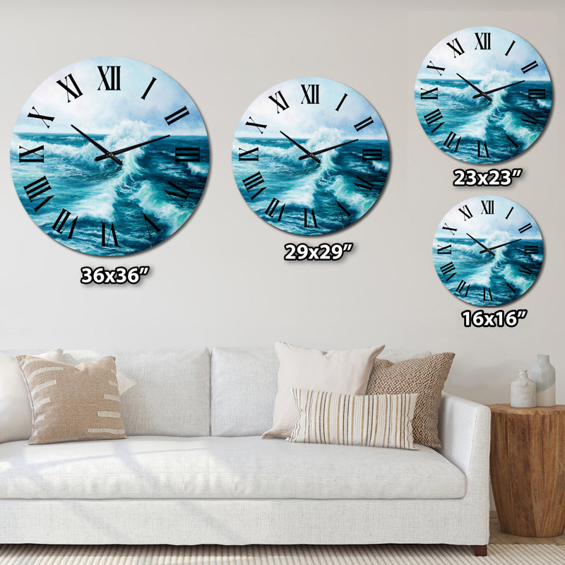 Wild Blue Ocean Waves II - Horloge murale nautique et côtière, Surdimensionné