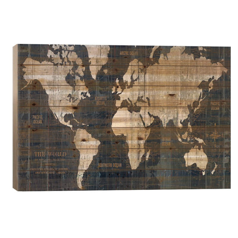 Carte de l'ancien monde bleue, H 18 po x l 26 po x P 1,5 po